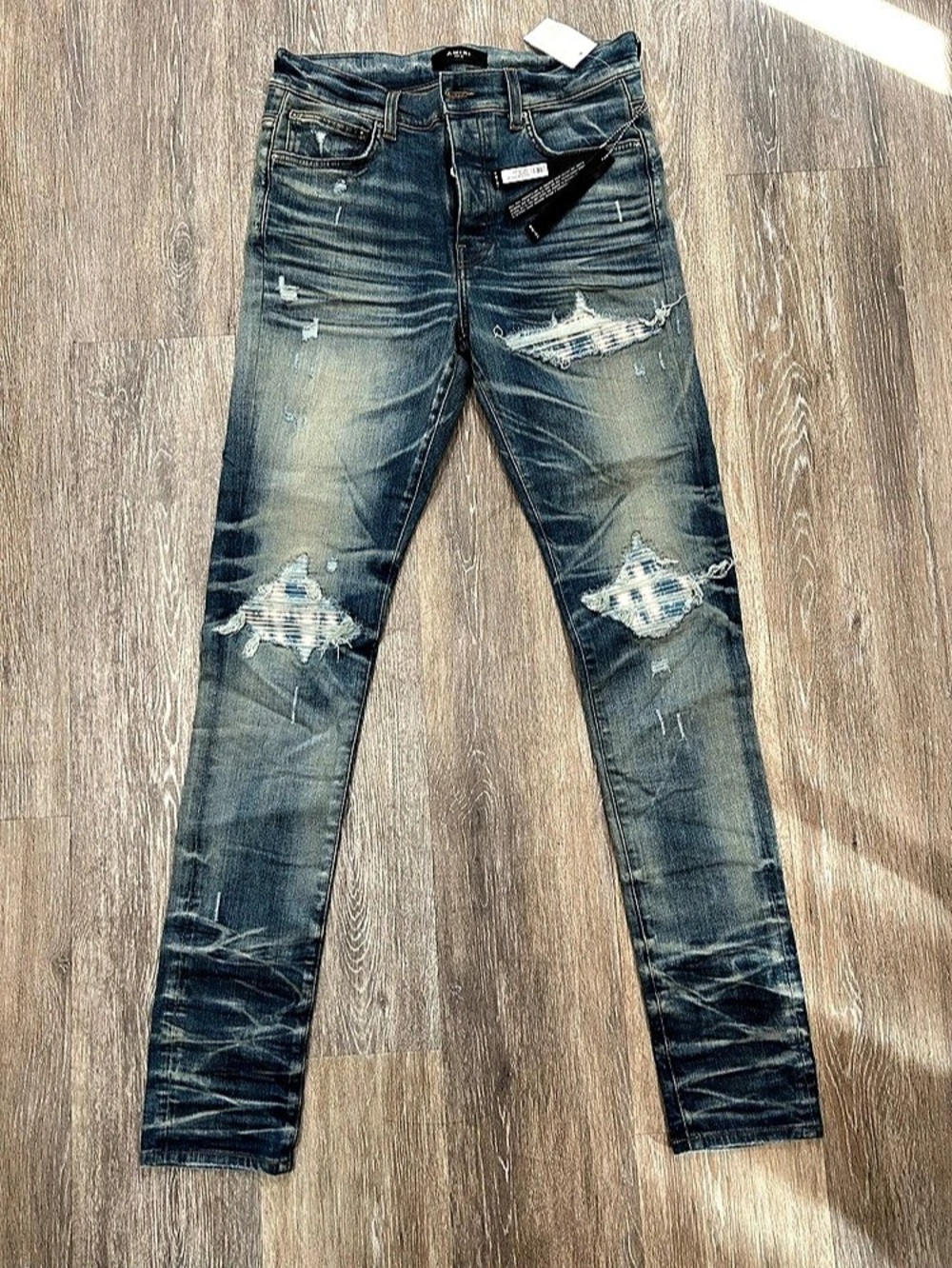 NWT Amiri Bleached Paisley MX1 Jeans in Honeycomb Indigo Size 33X34